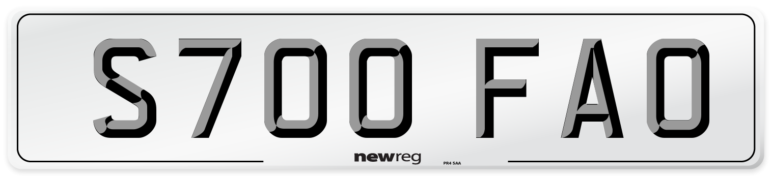 S700 FAO Number Plate from New Reg